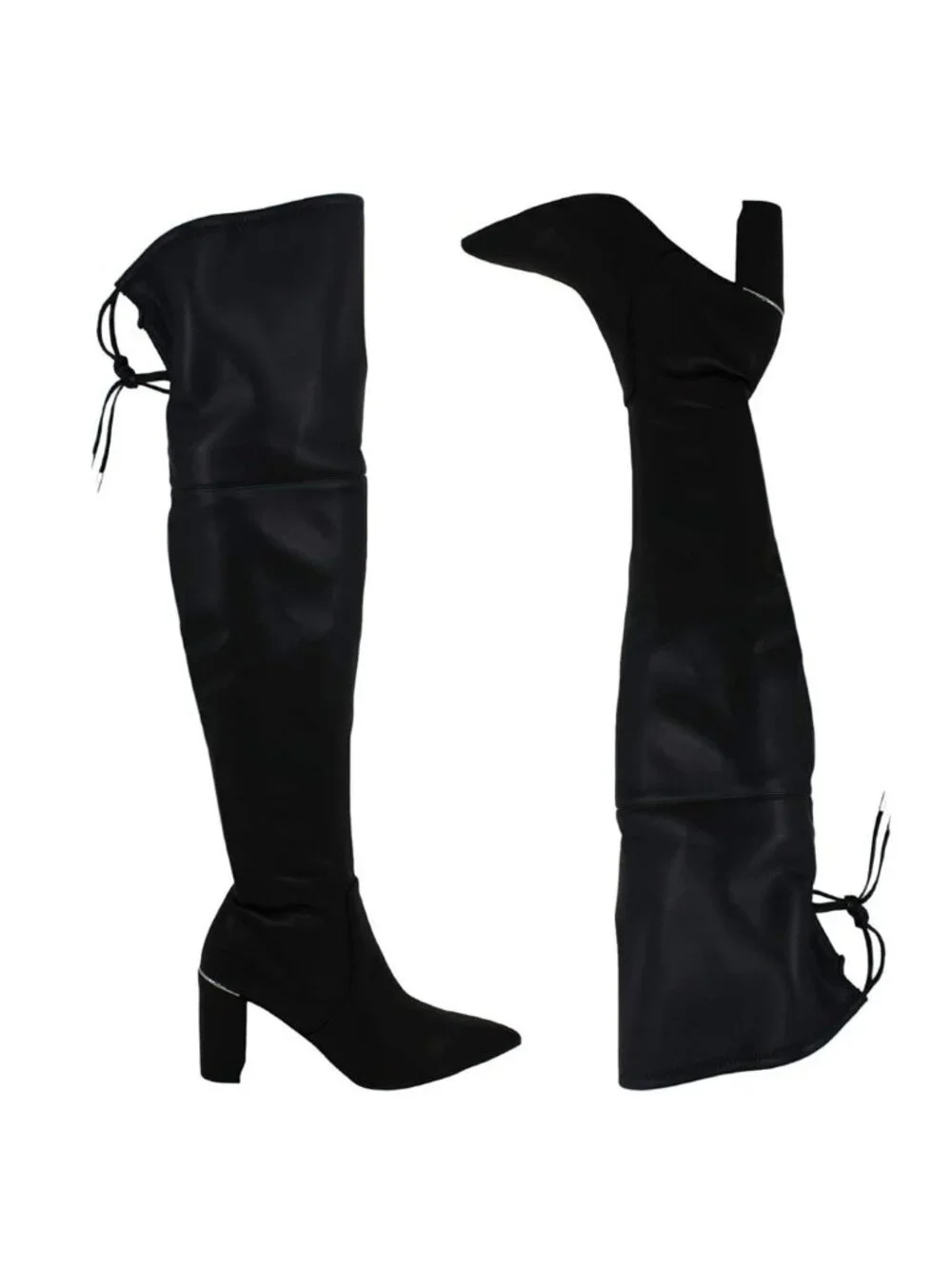 Marc Fisher Vany Thigh High Heeled Boots Size 5 M Black Faux Leather Pointy Toe